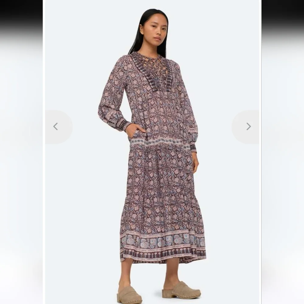 Sea New York Amaki Lilac Whimsical Cottagecore Bohemian Floral Maxi Dress L Bx22 - Picture 4 of 16